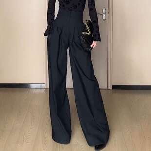 高腰阔腿裤女春夏2026新款黑色宽松直筒垂感休闲西装裤拖地长裤子
