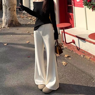 微喇叭宽松阔腿裤 高腰显瘦糯米裤 子女冬2025新款 米白色加绒加厚裤