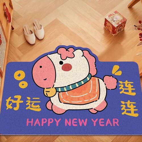 丝圈入户地垫新年家用玄关门垫卡通防滑脚垫耐磨耐脏可裁剪地毯