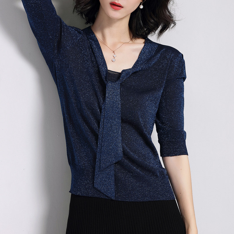 summer Thin section Bright silk knitting jacket Self cultivation have cash less than that is registered in the accounts Ribbon Sweater Socket Short sleeved T-shirt Base coatin the Women's clothing/Boutique , T-shirt  category - from Buy2taobao.com to provide professional Taobao agent buy service