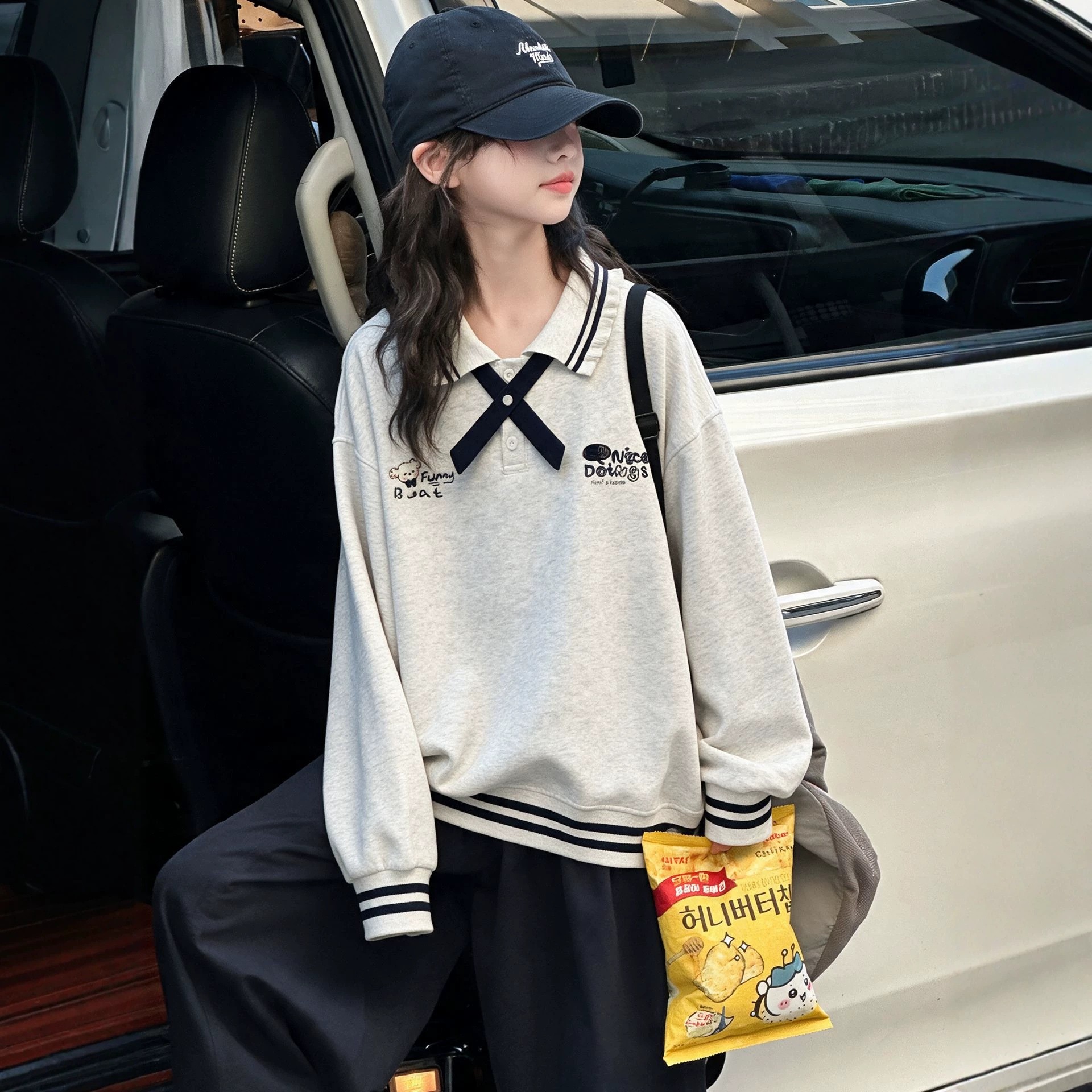 女童秋装POLO领卫衣2026新款洋气秋季儿童长袖大童春秋款休闲上衣