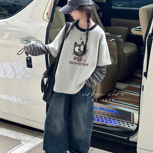 女童长袖t恤2026新款儿童春秋款洋气打底衫女大童春装假两件上衣