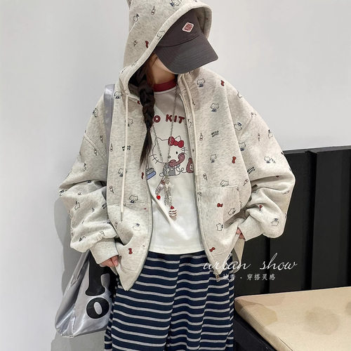 女童外套春装2026新款女大童洋气时髦连帽卫衣宽松休闲拉链衫开衫