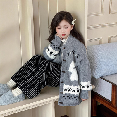 女童毛衣秋装2025秋冬新款韩版儿童针织衫女孩宽松加厚开衫外套