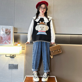 中女大童衬衫 女童套装 儿童时髦洋气春秋款 2026新款 马甲两件套 春装