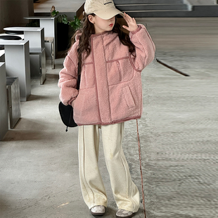 女童外套秋冬款2025新款儿童冬装羊羔绒上衣女大童夹棉加厚毛毛衣