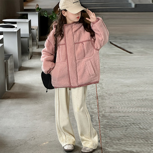 女童外套秋冬款2026新款儿童冬装羊羔绒上衣女大童夹棉加厚毛毛衣