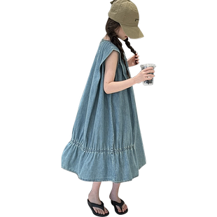女童连衣裙夏季2025新款儿童洋气大童夏装天丝薄款无袖背心牛仔裙