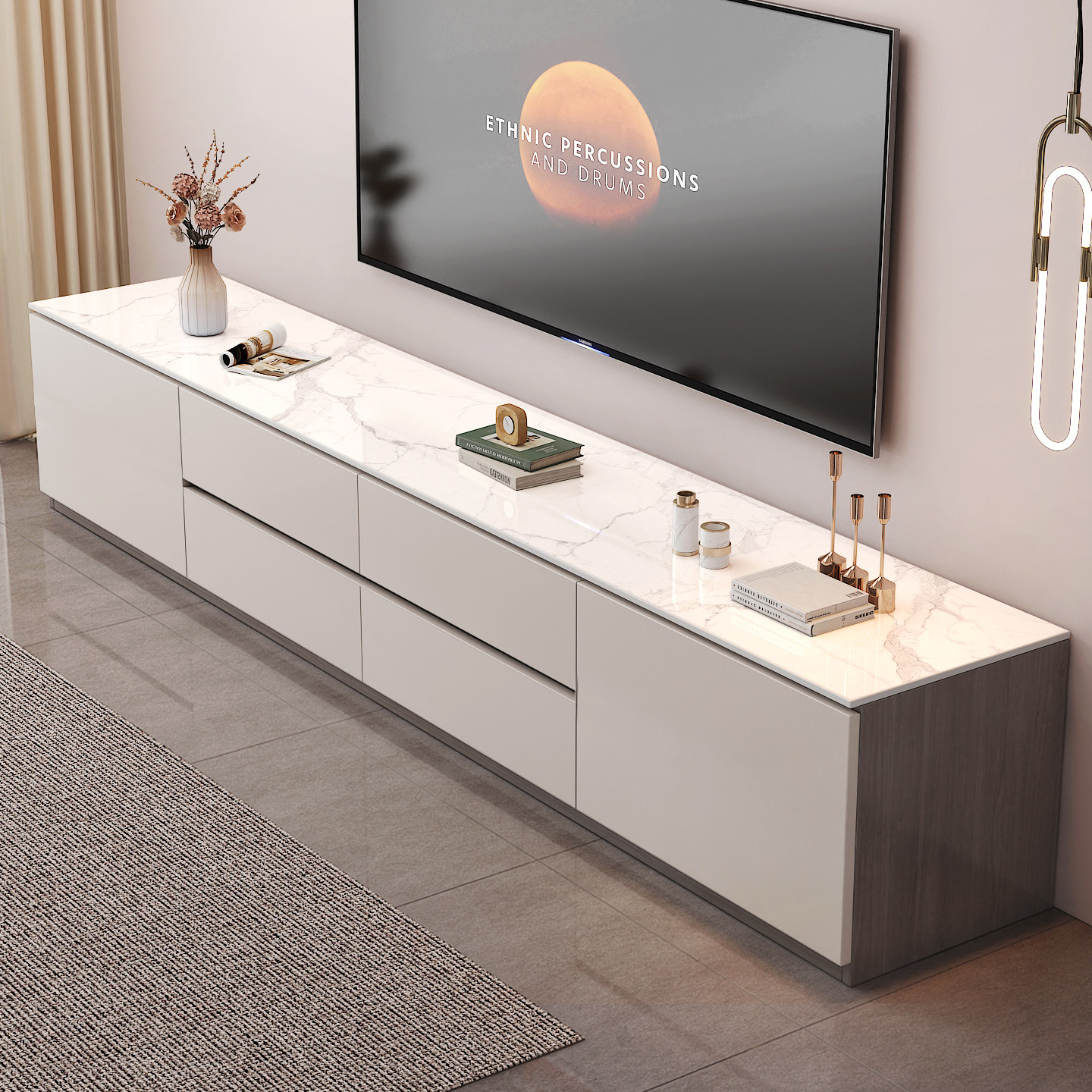 岩板电视柜实木50cm高款落地储物地柜2026新款客厅家用电视机柜子