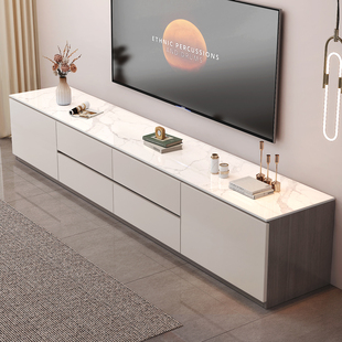 岩板电视柜实木50cm高款落地储物地柜2026新款客厅家用电视机柜子