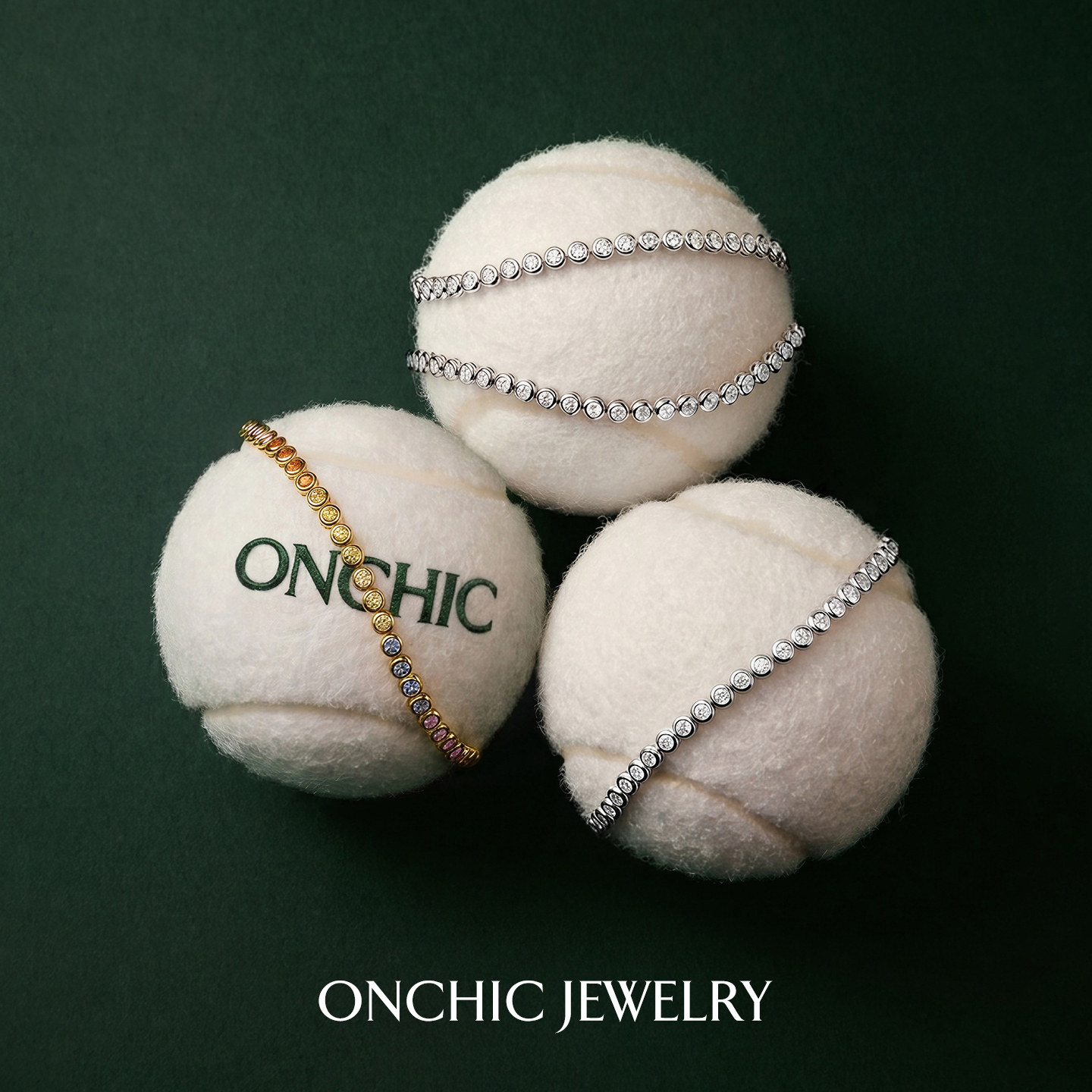 Onchic彩虹网球手链金色经典轻奢设计感女士手串可调节百搭通勤款