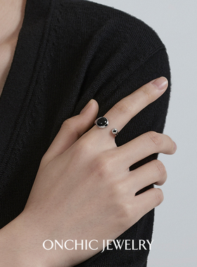 徐璐同款OnchicOR黑玛瑙新中式戒指女小众设计开口戒高级感轻奢