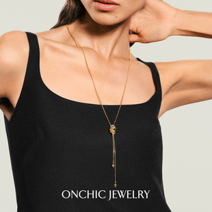 Onchic缠绕丝带项链Y字长款 饰女高级感轻奢小众配饰百搭 毛衣链装