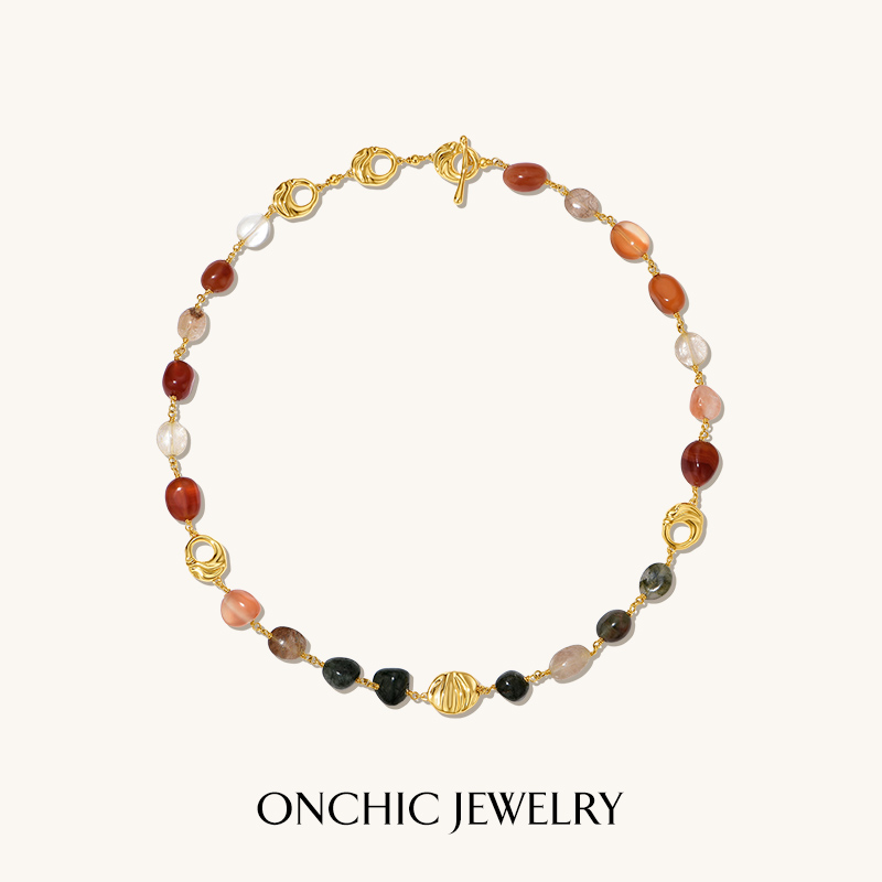 Onchic幻彩流沙项链天然玛瑙水晶
