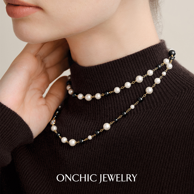 ONCHIC珍珠项链中长毛衣链轻奢