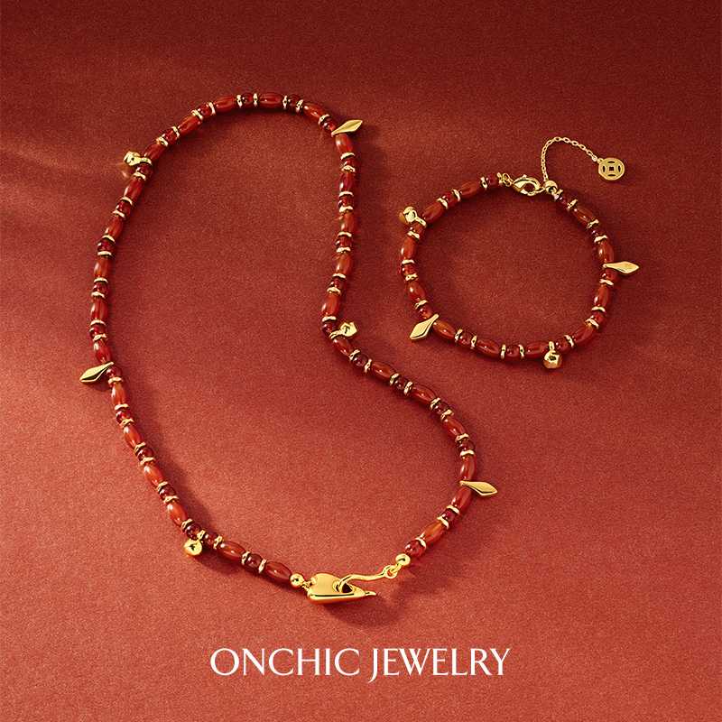 Onchic吉福项链红玛瑙串珠锁骨链