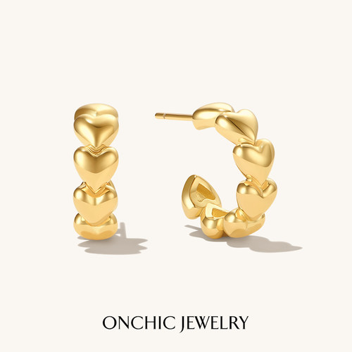 onchic简约金属爱心耳环