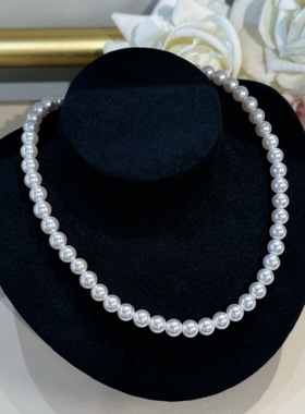 奢雅强光正圆8mm莫奈紫珍珠项链