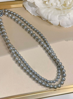 6-8mm真多麻银灰色正圆珍珠项链