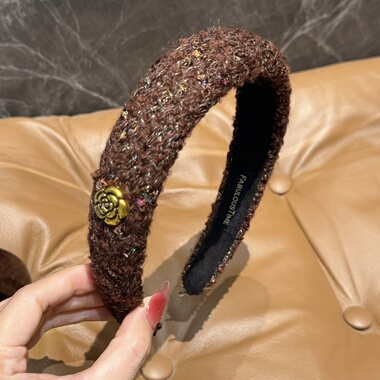 杨杨babytime美拉德香奶奶棕咖色粗花呢山茶花发箍高颅顶洋气头箍