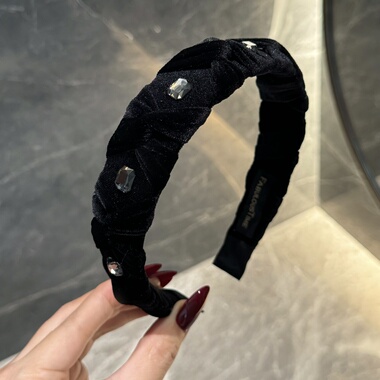 杨杨babytime香奶奶枪灰色水晶方钻黑丝绒编织发箍高颅顶轻奢头箍