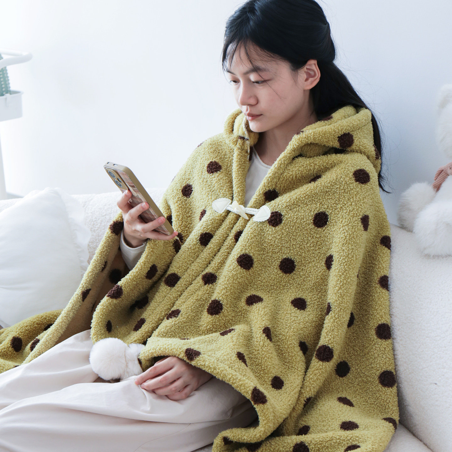 秋冬披肩连帽午睡小毛毯