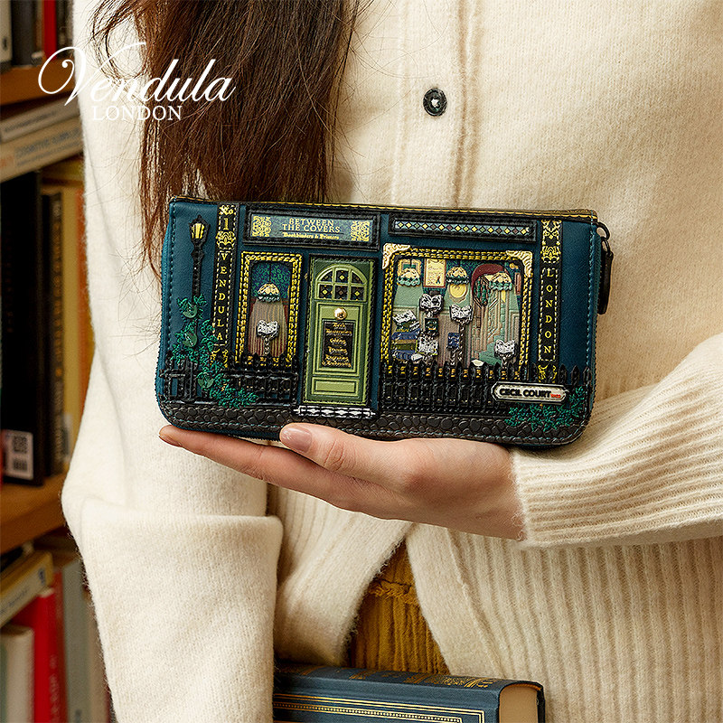 Vendula英国原创手工女包 古董书店系列复古文艺长款拉链钱包
