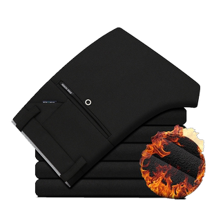 秋冬季加绒男士休闲裤免烫直筒西装裤高弹力商务男裤修身长裤子男