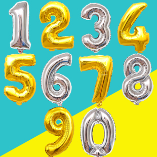 金银16寸32寸中号数字0-9铝箔气球宝宝儿童生日派对装饰布置