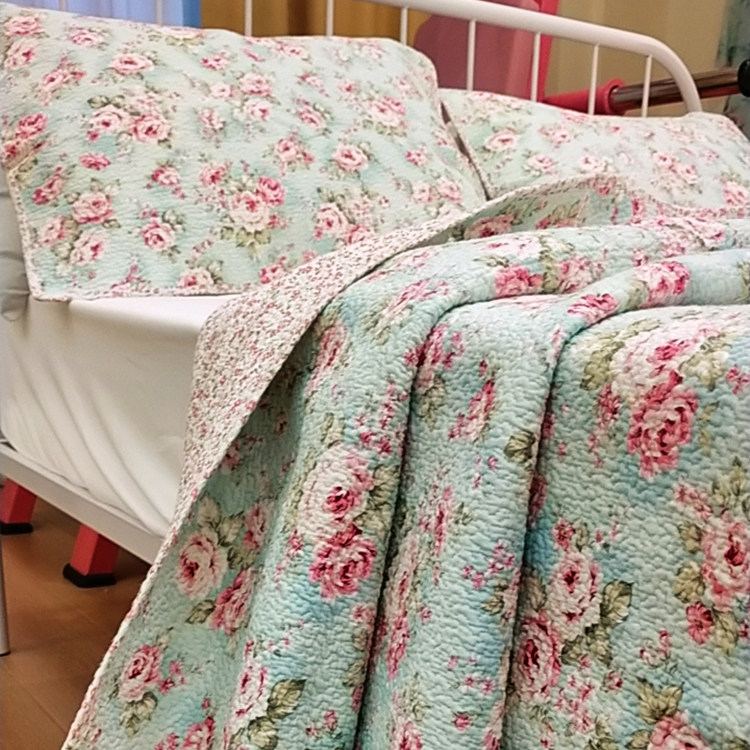简约全棉活性印花水洗绗缝床盖夏凉被空调被加厚床单双人床可机洗