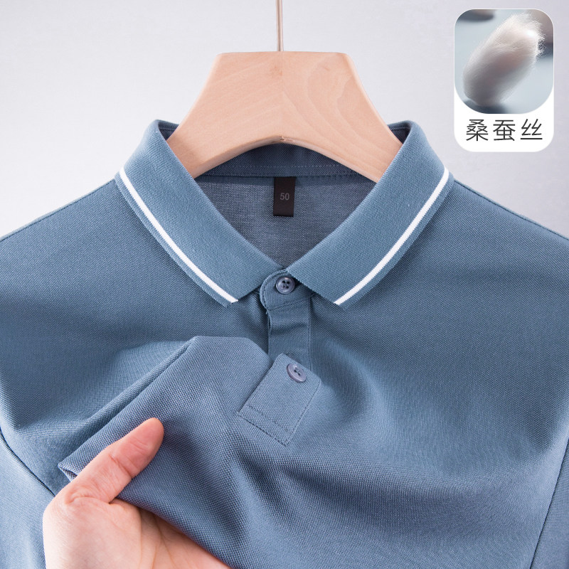 爸爸夏装上衣冰丝桑蚕丝polo衫