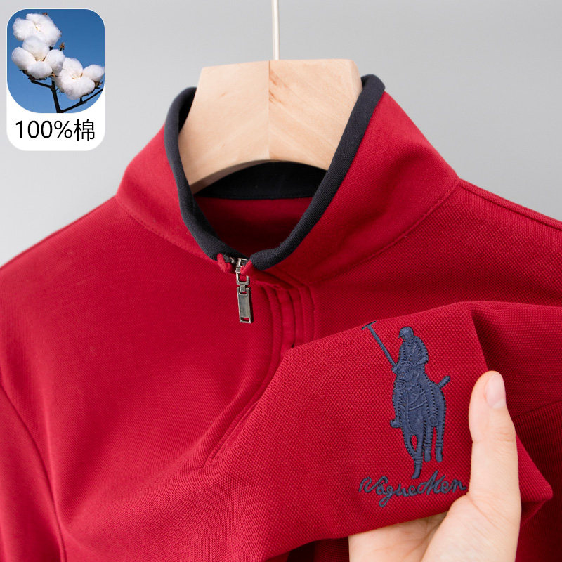 男士长袖POLO衫纯棉上衣服中老年人爸爸T恤婚宴装结婚本命年红色