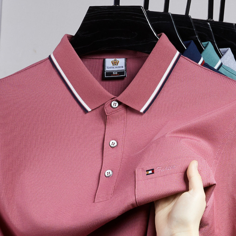 粉色~显年轻爸爸装polo衫上衣男士夏季短袖t恤冰丝凉感真口袋上衣