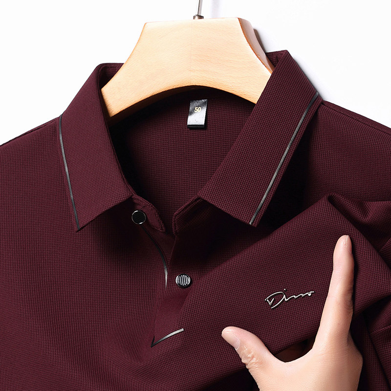 2025新款男士红色长袖T恤春秋季Polo衫爸爸装本命年婚宴婚礼上衣