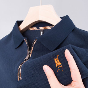 保罗POLO衫男士短袖纯棉夏季战马中年爸爸夏装上衣半拉链领卫衣