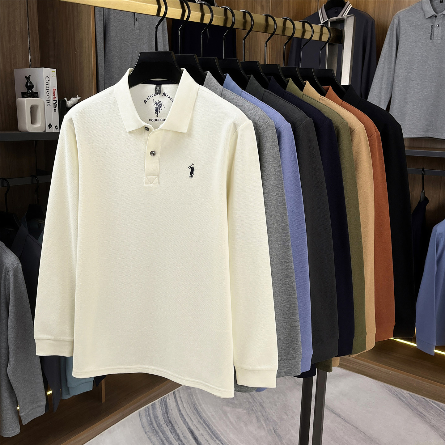 100%纯棉~男士长袖T恤中年爸爸秋冬季新款polo衫上衣刺绣翻领