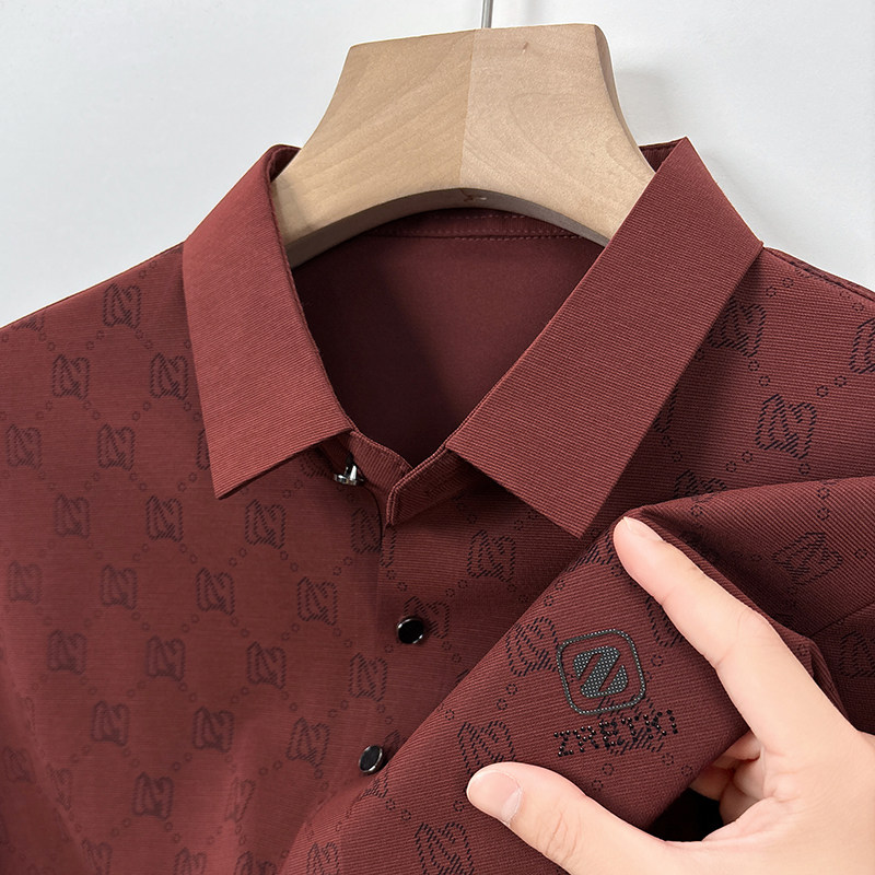 桑蚕丝~男士夏季新款红色短袖翻领T恤爸爸装婚宴婚礼polo衫上衣服