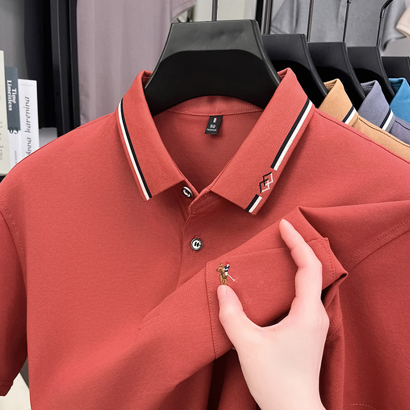 真口袋~珠地棉男士短袖t恤翻领polo衫冰丝爸爸中年夏装上衣服体桖