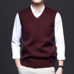 中老年人男士针织打底马甲中年爸爸装毛衣秋冬季新款红色打底背心