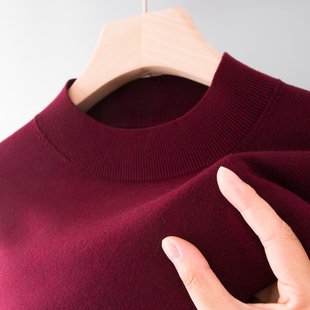 男士长袖毛衣喜中老年爸爸秋冬装薄款针织打底衫上衣服本命年红色