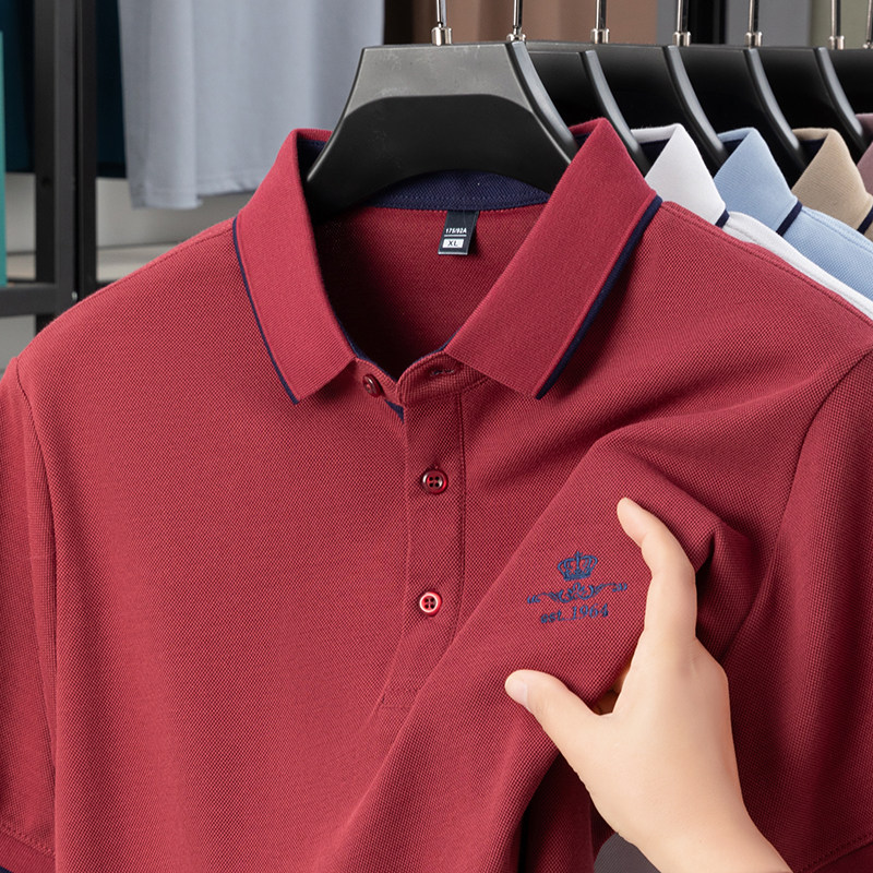 男士夏季新款红色短袖T恤爸爸装翻领本命年婚宴婚礼polo衫上衣服