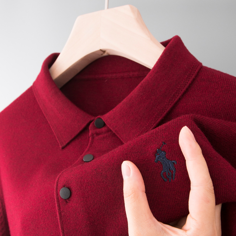 中年喜爸爸酒红色婚宴礼服毛衣