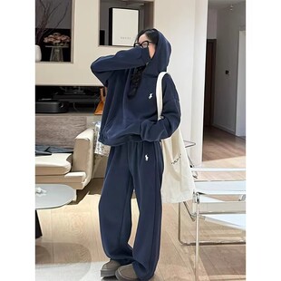 女秋冬胖mm连帽卫衣长裤 休闲慵懒风运动套装 两件套 300斤美式 大码