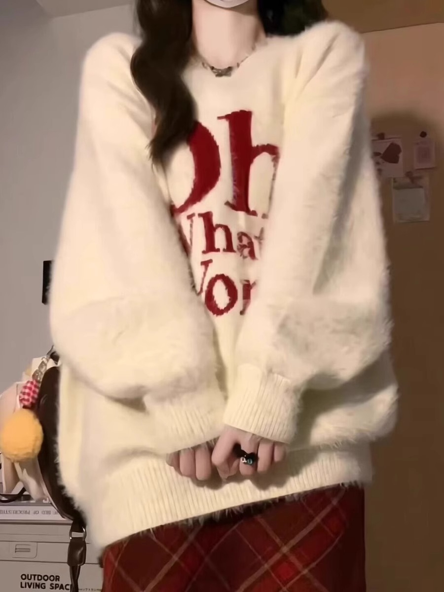 大码胖mm美式复古软糯毛衣女秋冬