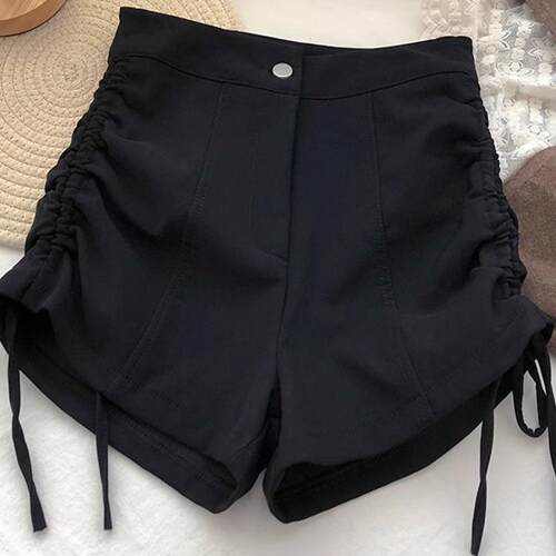 黑色抽绳短裤女夏季梨形身材大码