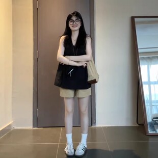 夏季 娃娃衫 胖mm2 无袖 上衣 300斤大码 黑色V领宽松减龄吊带背心女装