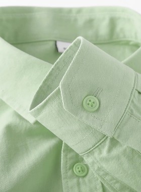 大码胖mm300斤奶绿色重磅纯棉衬衫女日系浅绿色全棉内搭叠穿衬衣