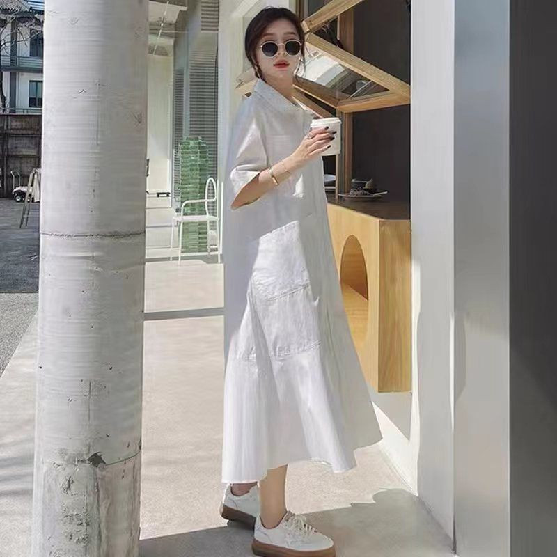 设计感小众宽松遮肚衬衫连衣裙女
