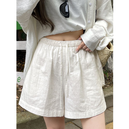 亚麻短裤女夏季休闲运动棉麻五分