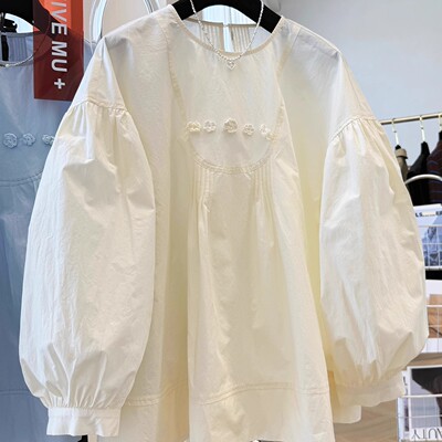 韩系高级感圆领长袖衬衫女春秋季